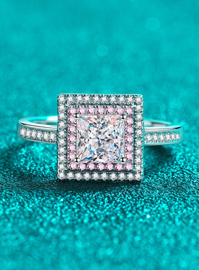 s925银镀18K金戒指莫桑石方糖指环镀pt950铂金分玫瑰金色轻奢小众