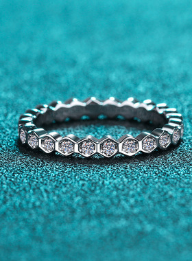 s925银镀18K金镀pt950铂金戒指女莫桑钻半钻钻石结婚戒尾戒轻奢风