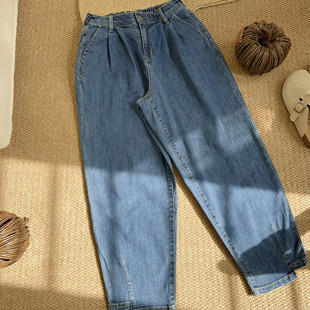日单女士高腰休闲阔腿牛仔裤 95%棉水洗透气舒服 宽松百搭长裤