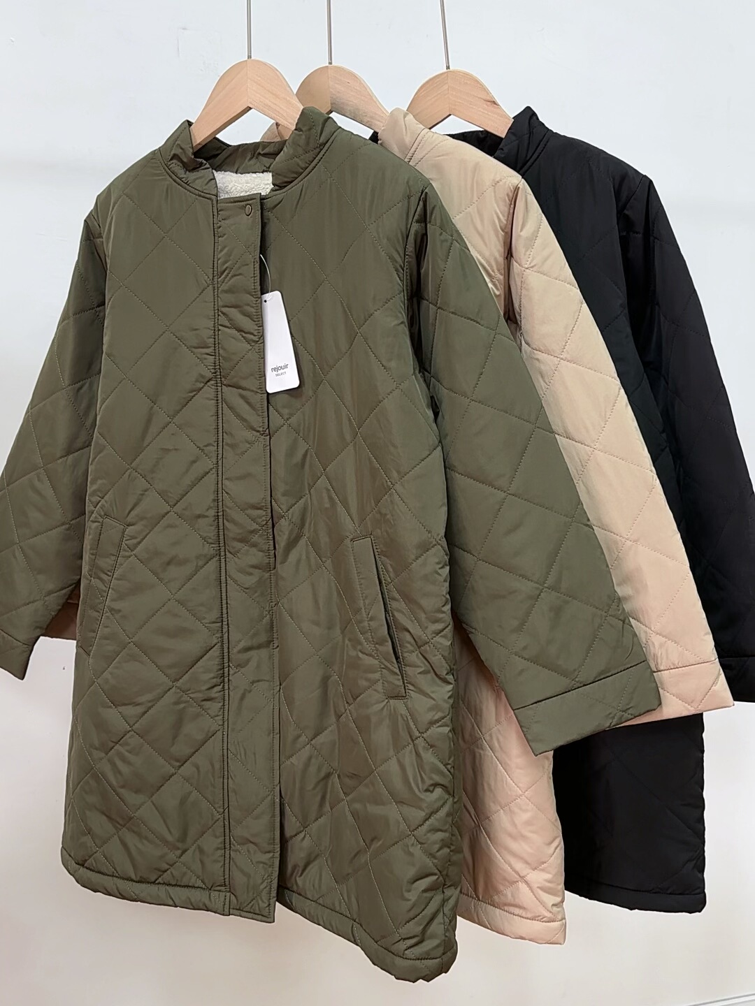 原单外贸出口日单冬季女士棉衣棉服中长款菱形格立领纯色棉衣棉服