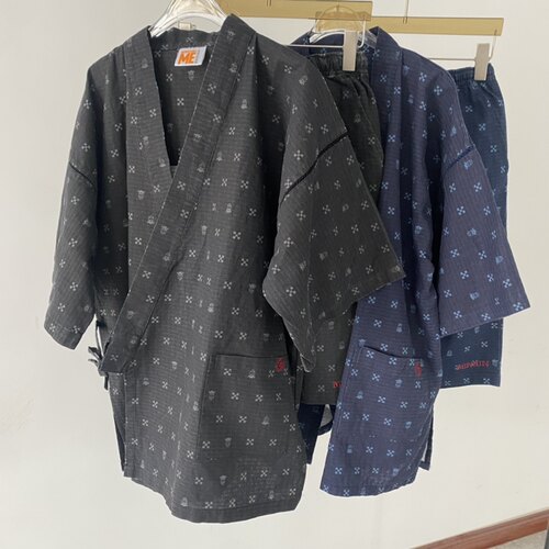 日系男士纯棉硬甚平家居服汗蒸服