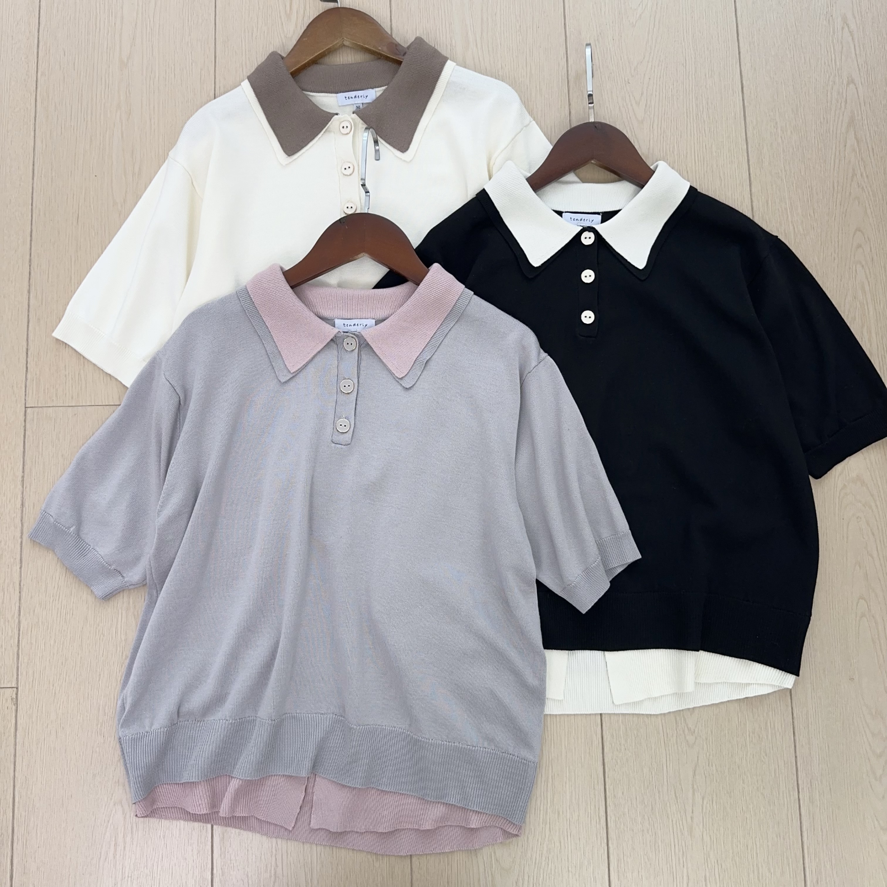 原单外贸日系女款翻领短袖T假两件气质polo短袖