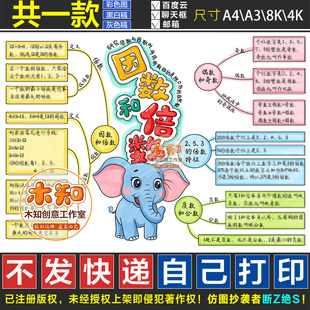 1093号因数和倍数思维导图手抄报电子版数学小学五年级下第二单元