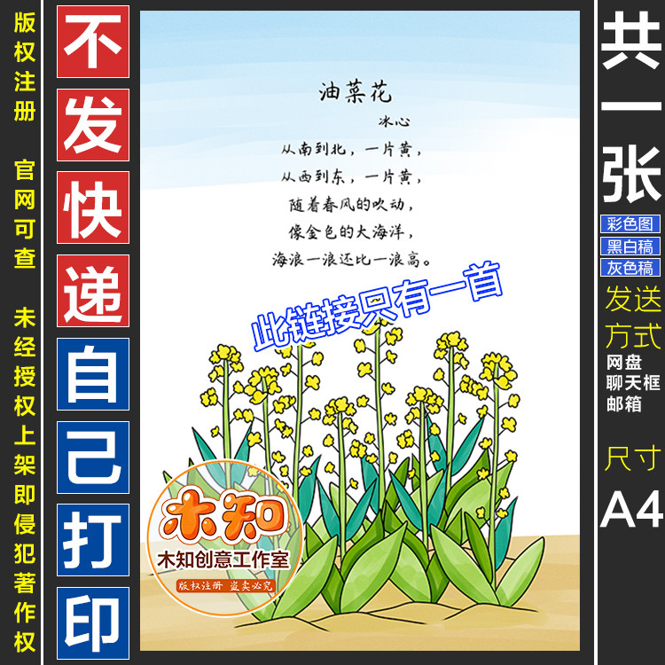 630号现代诗歌集油菜花手抄报现代诗散文作文黑白线描涂色空白报
