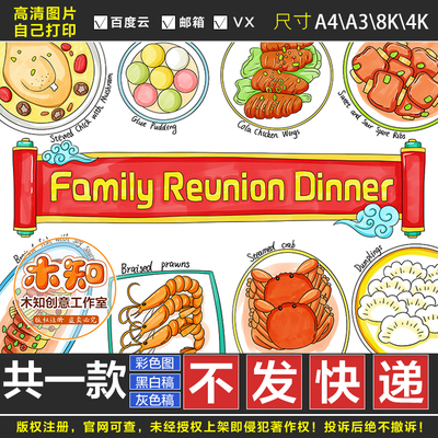 636英语年夜饭Family Reunion Dinner菜单春节美食手抄报电子版