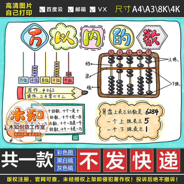 265万以内数的认识数学小报手抄报电子模板黑白半成品涂色线稿D 商务/设计服务 设计素材/源文件 原图主图