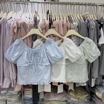 甜美辣妹风泡泡短袖衬衫女26纯欲气质系带蕾丝花边短款上衣81021