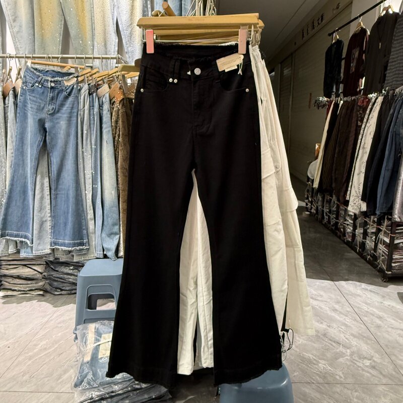 26韩系毛边弹力紧身微喇牛仔裤女显瘦百搭高腰修身喇叭长裤97133