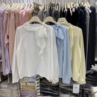 衬衫 女纯色通勤套头休闲衬衣上衣3913 温柔风荷叶边飘带长袖 26法式