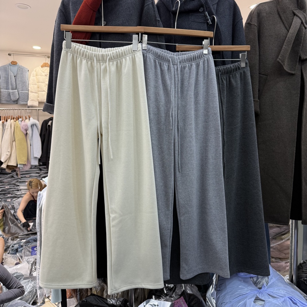 慵懒风气质百搭直筒加绒加厚糯米裤韩系宽松阔腿显瘦休闲裤女0079