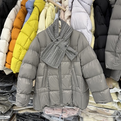 2025冬季加厚配针织围巾宽松显瘦羽绒服小个子中长款保暖外套D099