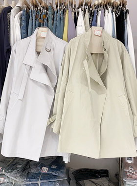 2025春韩版简约立领中长款风衣外套时尚设计宽松英伦女休闲13503