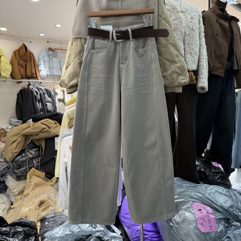 慵懒风宽松高腰显瘦加绒加厚阔腿裤配腰带复古百搭秋冬牛仔裤5208