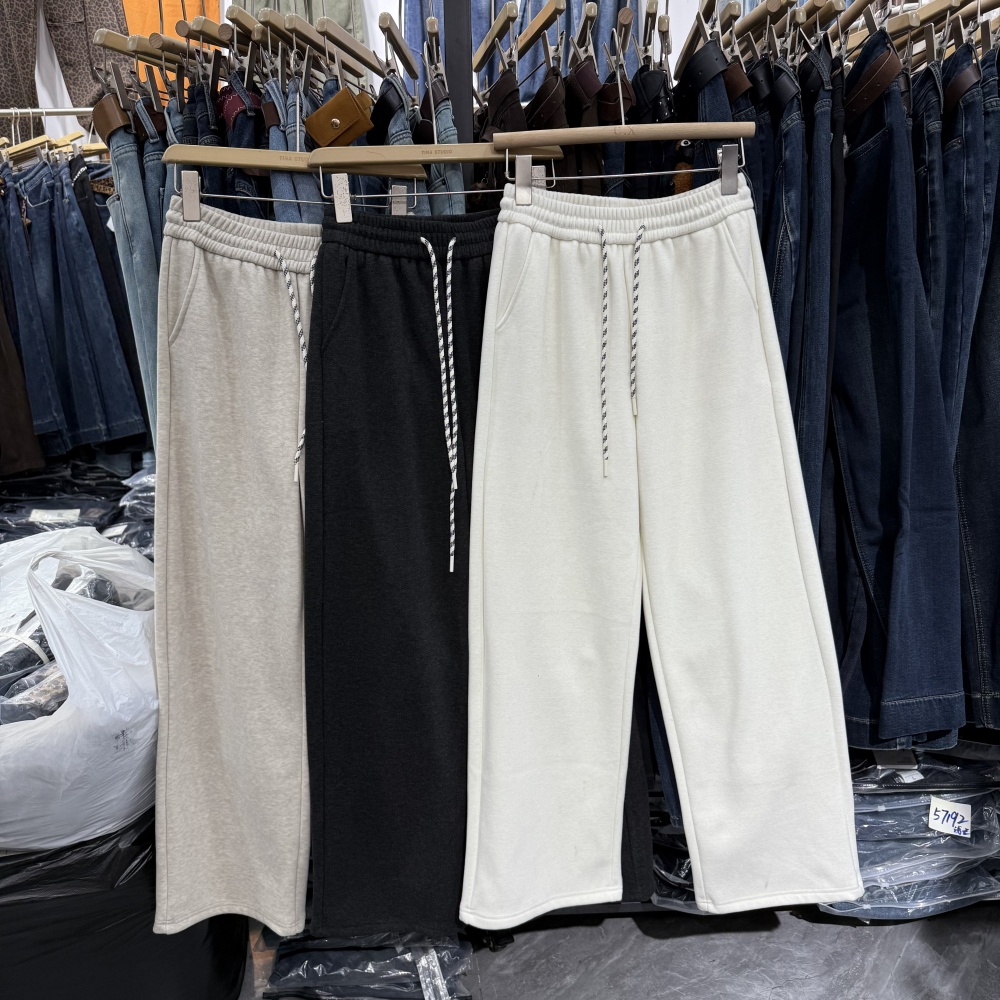 2025韩系简约宽松加绒抽绳直筒裤小个子百搭秋冬保暖休闲裤女9019