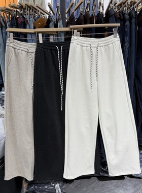 2025韩系简约宽松加绒抽绳直筒裤小个子百搭秋冬保暖休闲裤女9019