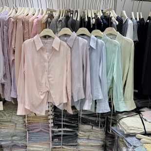 韩系春款精致不规则侧绑带设计感长袖衬衫女翻领修身显瘦上衣1101