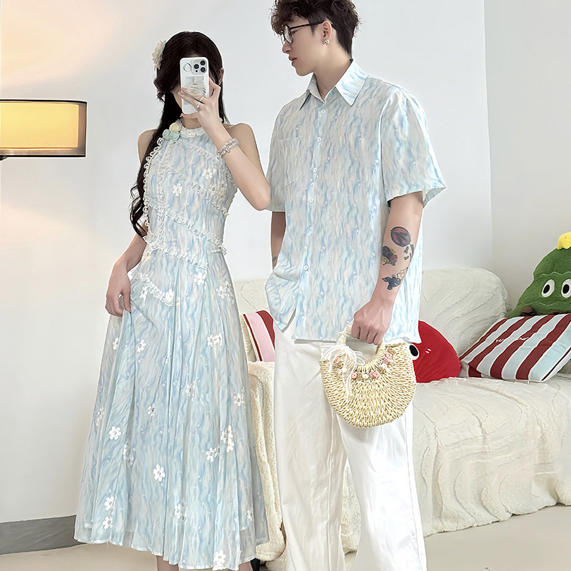 2025夏季海边风小众设计感情侣装吊带女连衣裙法式一裙一衣ins潮