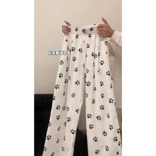 印花休闲裤子女款夏天bf慵懒风宽松初中生遛弯阔腿裤小狗长裤