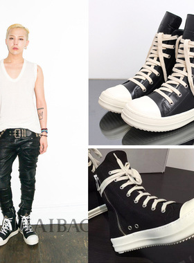 ro高帮鞋男帆布腊面主线厚底黑色五芒星情侣鞋夏季潮鞋百搭短靴女