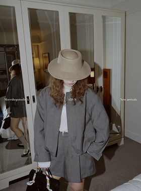 MOERSHOP 品质哲学 灰色暗格夹克套装女春季圆领外套半身裙两件套