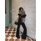 MOERSHOP 显瘦腿精黑色超模抓绒喇叭牛仔裤 显瘦系列 优越比例