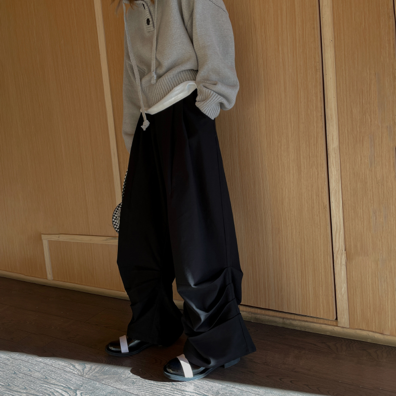 显瘦直筒拖地裤黑色阔腿裤女