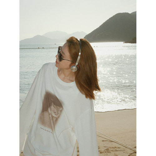 MOERSHOP “我的喵咪奶酪”爽滑天丝感纯棉防晒T休闲海边度假长袖