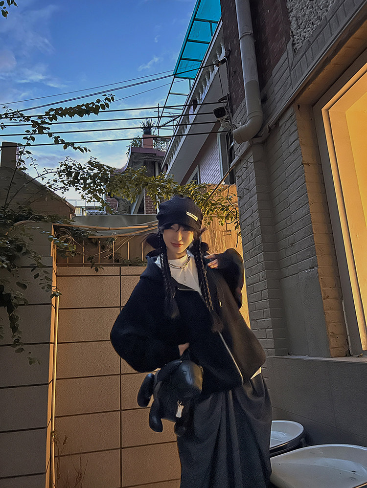 MOERSHOP街头硬核玩家灰色连帽卫衣外套女春新款宽松休闲拉链上衣