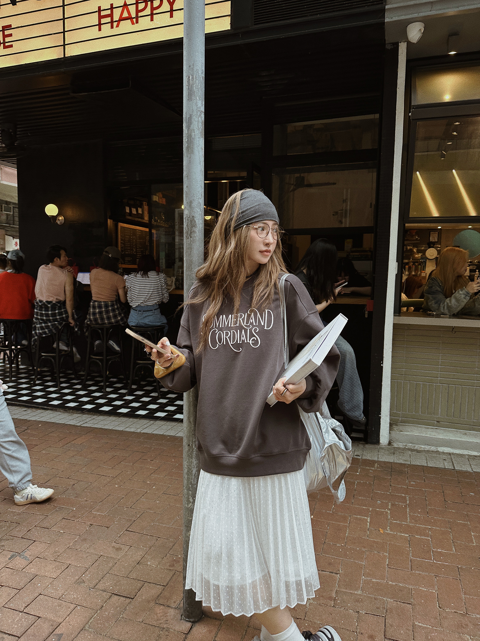 MOERSHOP波点微闪白色百褶半裙