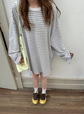 MOERSHOP  自由时光 慵懒条纹长袖防晒T恤女夏季休闲宽松罩衫上衣