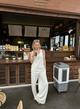 MOERSHOP 自由想象力 舒适无袖背心套装休闲宽松拖地阔腿裤两件套