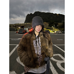 新款 棕渐层环保毛毛皮草外套女冬季 毛毛大衣 街拍尖子生 MOERSHOP