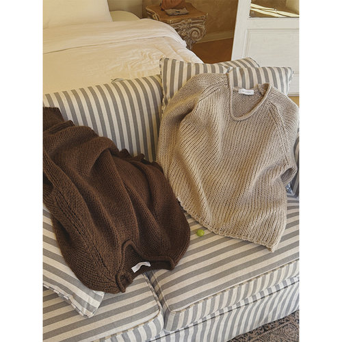 MOERSHOP “北欧精简系”高级感老钱风卷边羊毛套头v领毛衣针织衫