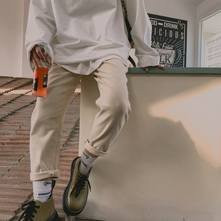 裤 显瘦时尚 子 拯救各类腿型磨毛杏白色牛仔萝卜裤 MOERSHOP显瘦神裤