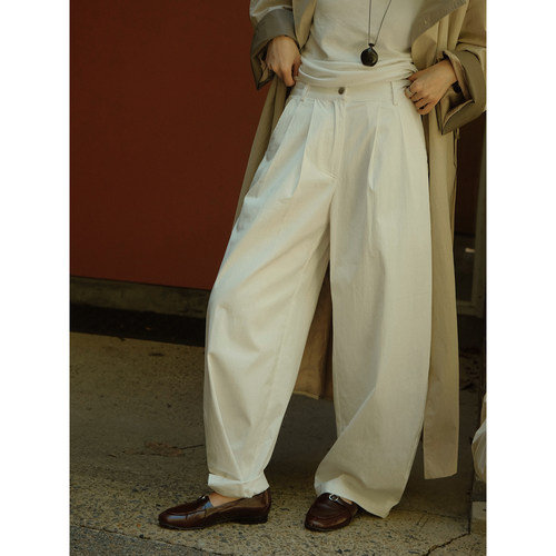 MOERSHOP  “弯刀不弯腿”超舒服白色阔型休闲裤宽松高腰春夏长裤