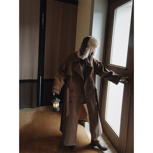 MOERSHOP 榛果可可 秀款可拆卸环保皮质风衣外套女秋季高个子大衣