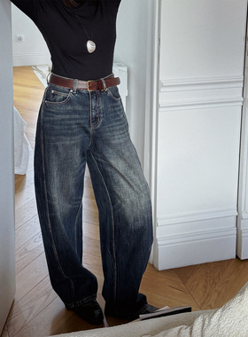 MOERSHOP 单宁建模裤 经典系列猫须洗水抓绒弯刀牛仔裤休闲阔腿裤