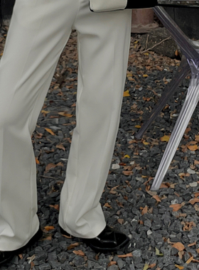 MOERSHOP JI简概念 加厚白色羊毛西裤女秋新款休闲宽松直筒裤长裤