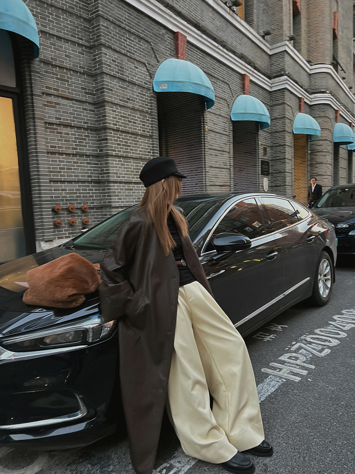 MOERSHOP无领加长洗水皮棉衣大袍