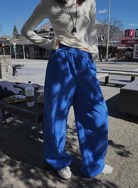 MOERSHOP 行走的舒适区 蓝色系直筒多穿加绒运动裤冬季阔腿休闲裤