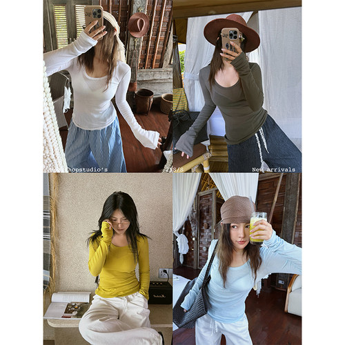 MOERSHOP入夏呼吸感 miu系四色超舒爽透视圆领防晒打底衫上衣女