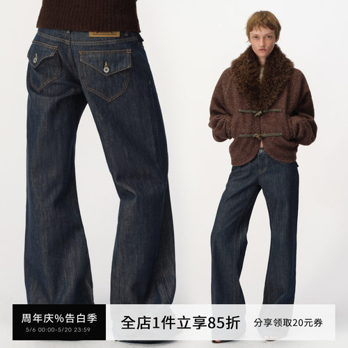 SMIIILE复古水洗牛仔裤女低腰