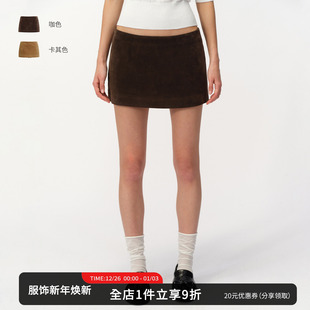 显瘦防走光裙裤 SMIIILE仿麂皮挺阔短款 低腰直筒a字半身裙女修身