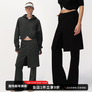 SMIIILE垂感假两件通勤百搭松弛中低腰休闲设计感裙裤 灰色 黑色