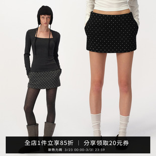 SMIIILE修身 低腰防走光毛呢波点直筒短裙女秋冬半身裙带安全裤