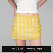 显瘦 修身 SMIIILE桑蚕丝格子低腰半身裙女短款 夏防走光内衬a字裙裤