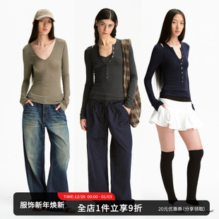 修身 SMIIILE两件套绵羊毛长袖 穿搭内搭上衣打底衫 T恤女秋季 针织衫