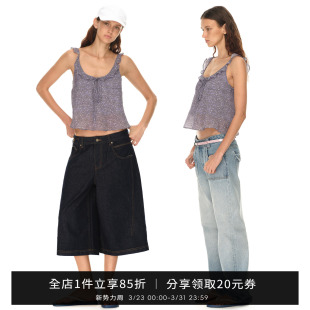 背心上衣气质 夏宽松显瘦无袖 SMIIILE荷叶边雪纺碎花吊带衫 女短款