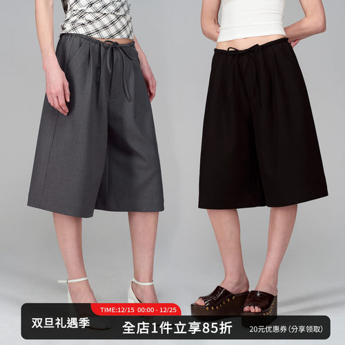 SMIIILE挺括宽松休闲阔腿中裤女