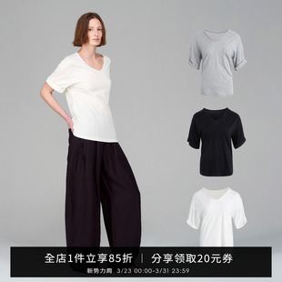 落肩袖 夏季 上衣休闲气质 V领T恤女短袖 SMIIILE宽松显瘦长绒棉薄款